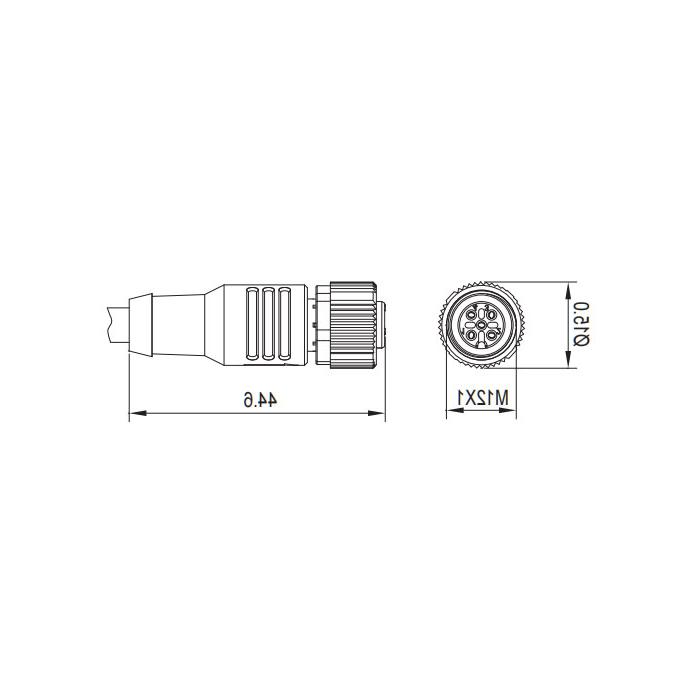 M12 4-PIN, straight female, single-end precast PVC non-flexible cable, shielded, gray sheathed, 0C4A03-XXX